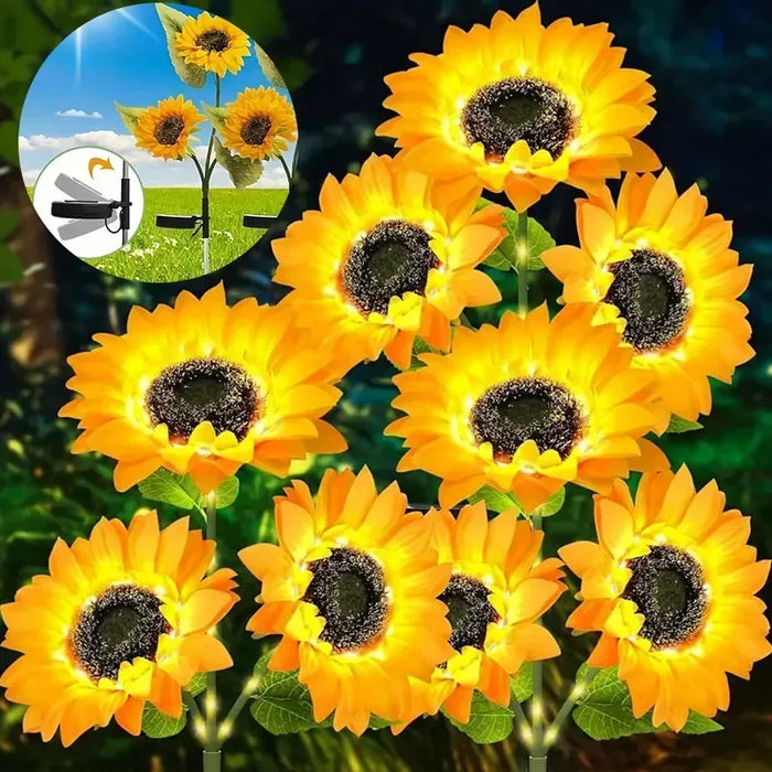 Solar Sunflower Lights 3 Head Outdoor Artificial Flower Decorative Lights Garden IP65 for Lawn Pathway Roof Christmas Decoration