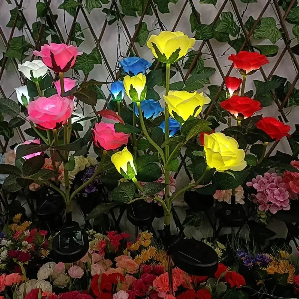 Solar Garden Lights LED Solar Flowers Rose Lawn Lamp  Outdoor Waterproof Outside Light for Patio Yard Garden Wedding Xmas Decor