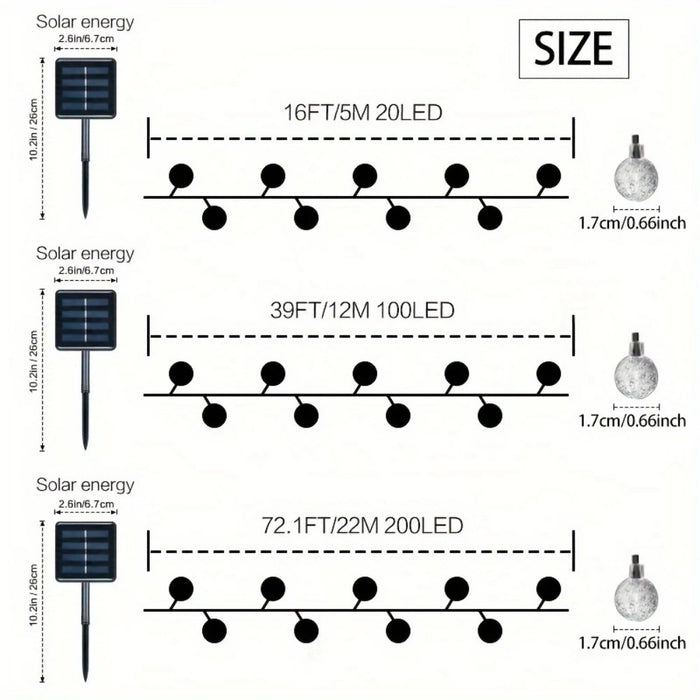 Solar Light String 200LED/100LED/20LED Solar Crystal Light String for Garden, Courtyard, Christmas Festival and Party Decoration