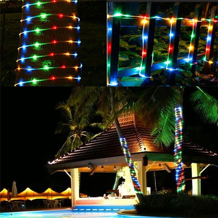 Solar Outdoor Light String Festoon LED Tube Rope Solar Garland Lamp for Summer Garden Fence Wedding Party Balcony Decoration