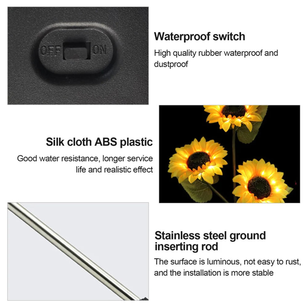 LED Solar Sunflowers Rose Flower Light Home Decorative Flower Lights Garden Decoration Lawn Lamp Waterproof Landscape Rose Light