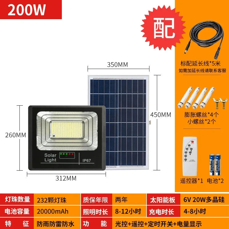 Solar Flood Lights Remote control Solar Powered Spotlight Outdoor Waterproof IP67 Villa Street Lighting Adjustable angle