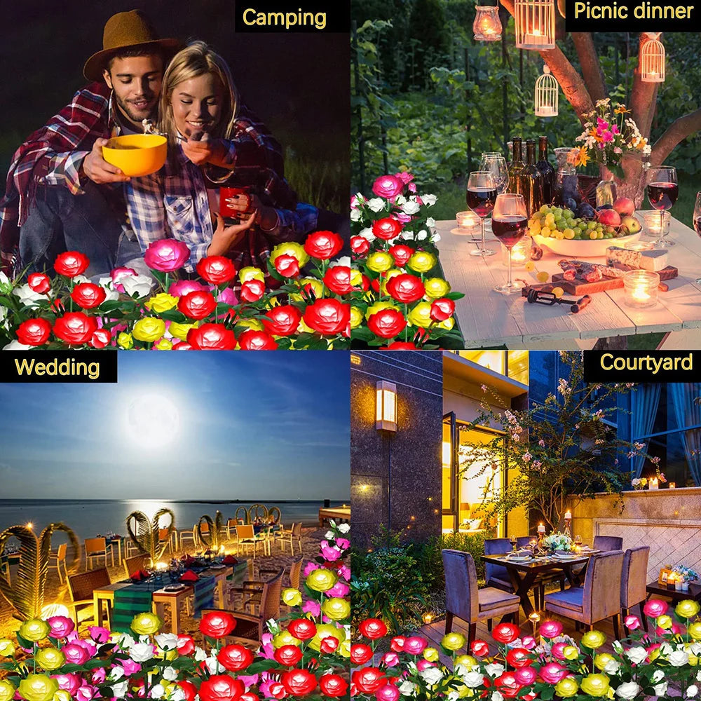 5 Heads Solar Lights Outdoor Decorative Solar Garden Lights Rose Flower Lawn Lamp for Yard Patio Garden Decor