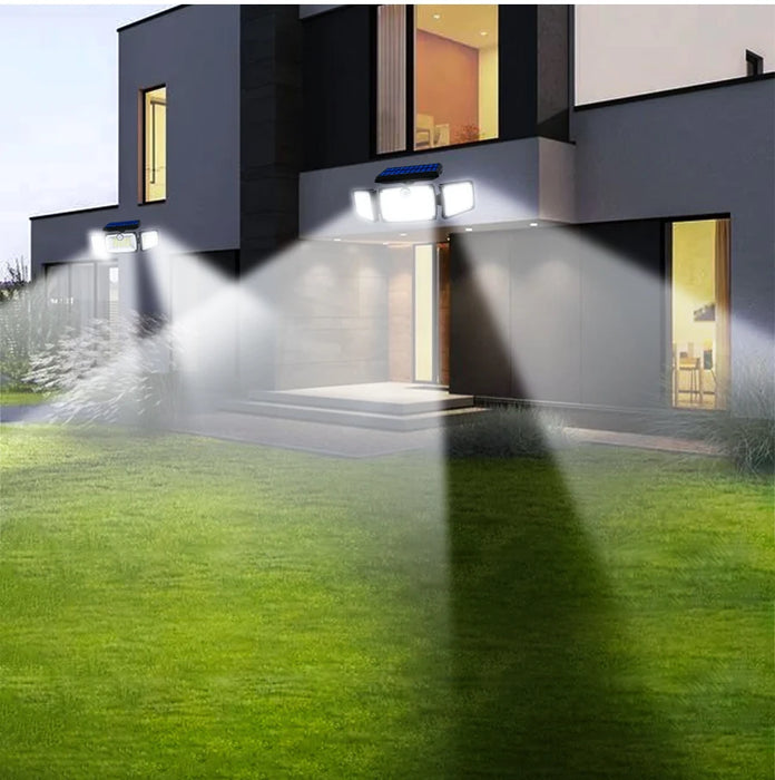 Security Solar Lights Outdoor 167 LED Adjustable 3 Heads with 3 Modes Wireless Motion Sensor Super Waterproof  Spot Flood Lights