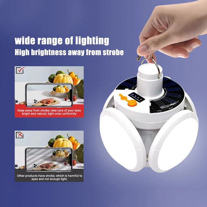 Solar LED Camping Lantern Tent Lamp With Hook Portable Outdoor Football Folding Light Emergency Hurricane Camp Lamp
