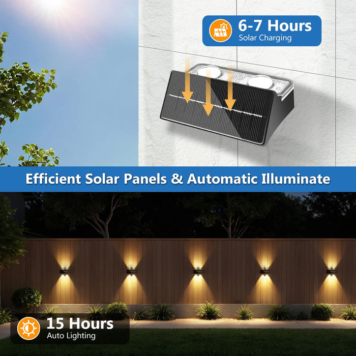 Solar Fence Lights Colorful Outdoor IP65 Waterproof Auto Dusk to Dawn Solar Deck Lights for Step Wall Pathway Stairs Patio