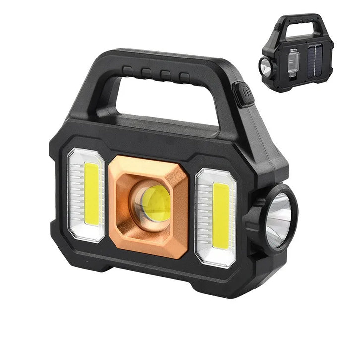 Solar Rechargeable LED Flashlight COB Zoomable Waterproof Tactical Torch Lamp Bulbs Can Charge Mobile Phone Camping Flashlight
