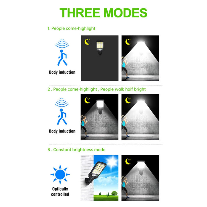 Powerful Solar Street Lights Outdoor Solar Lamp 3 Light Mode Waterproof Motion Sensor Security Lighting for Patio Path Yard