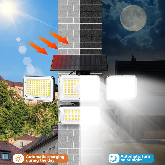 Solar Lights Outdoor 278LED Security Lights Motion Sensor with Remote Control 4 Heads Waterproof Solar Flood Wall Lights Garden