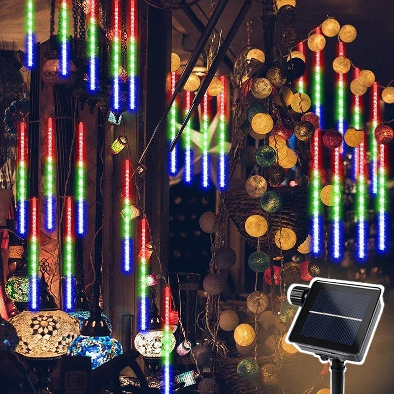 Solar Meteor Shower Rain LED String Lights 8 Tubes Street Garlands Christmas Tree Decorations for Outdoor Fairy Garden Lights