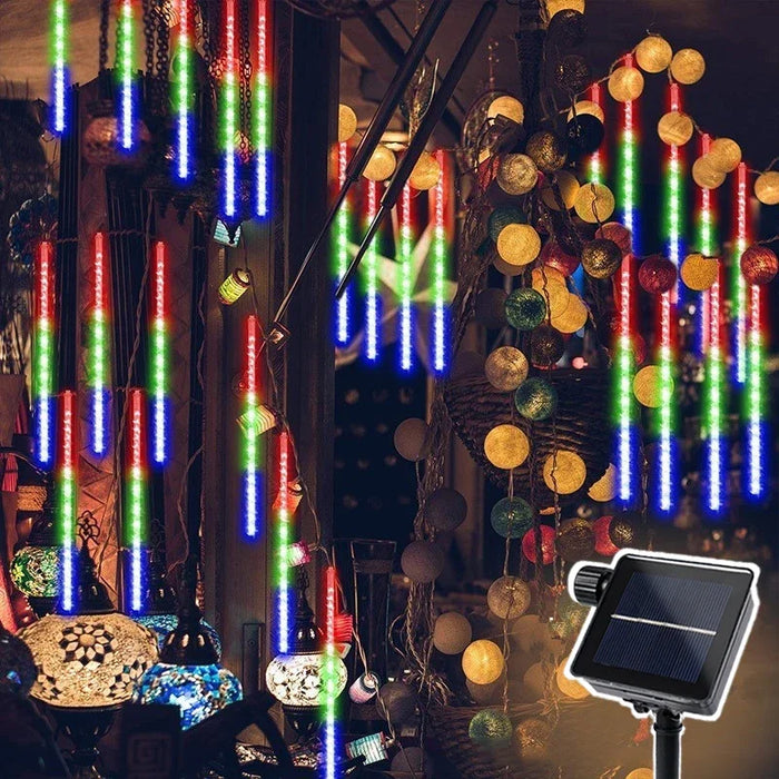 Solar Meteor Shower Rain LED String Lights 8 Tubes Street Garlands Christmas Tree Decorations for Outdoor Fairy Garden Lights