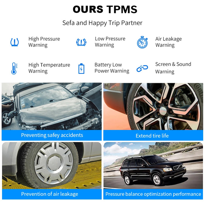 Solar Power Car Tire Pressure Alarm Digital Display Auto Smart Tpms Tire Pressure Monitor System Temperature Warning with Sensor