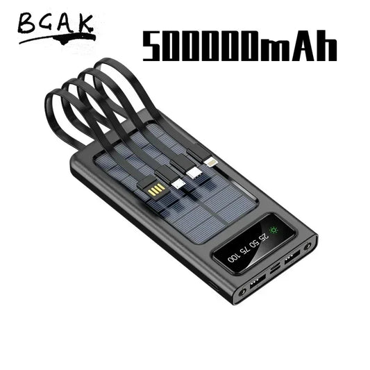 500000MAH  200000mAh 300000mAh Solar BCAK  Power Bank, Convenient Ultra-thin Built-in Cable, Outdoor Camping Mobile Power Supply