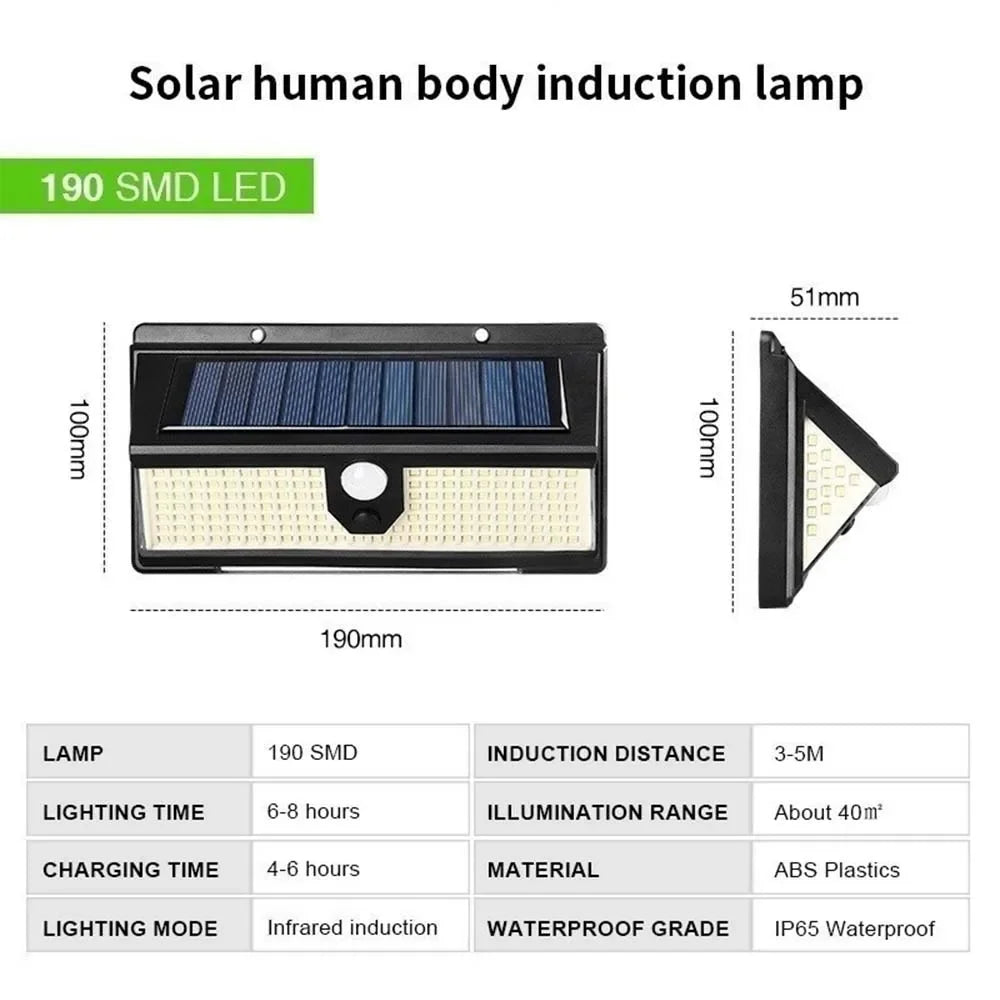 1PC Solar Wall Lights 190LED Outdoor Solar Wall Lamp PIR Motion Sensor Solar Decor Street Lamp IP65 Waterproof Garden Wall Light