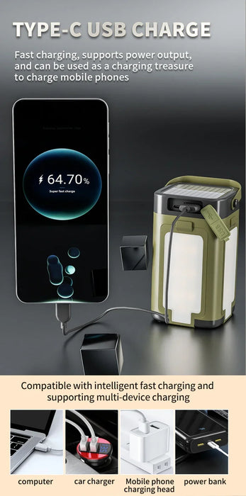 Solar Outdoor Camping Light 4-Blade 90° Expandable Foldable Solar Charging 2000mAh Portable Hanging Tent Light