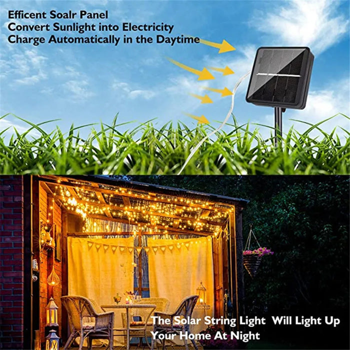 Solar Outdoor String Fairy Lights 12m 100LED Waterproof Outdoor Garland Solar Power Lamp For Holiday Christmas Garden Decoration