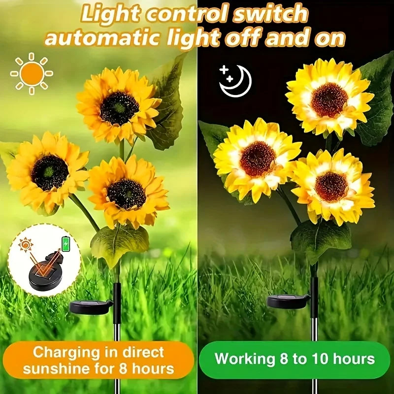 Solar Sunflower Lawn Light Outdoor Garden Decorative LED Lights Landscape Porch Summer Decoration Light Sensor Auto Brightness
