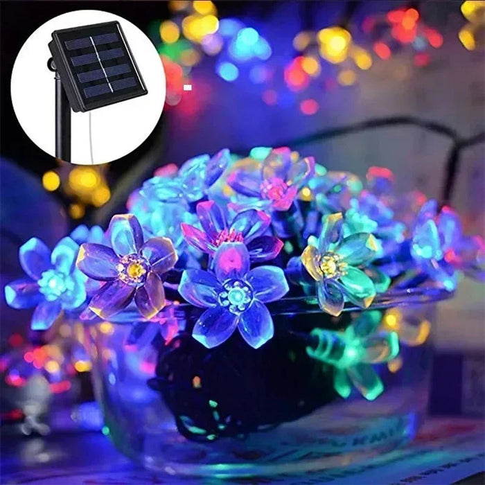 Solar Fairy String Light Sakura Garlands 5/7/12/22M Peach Flower CherryLED Lamp For Wedding Party Garden Christmas Outdoor Decor
