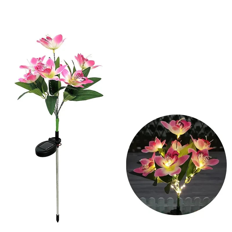 Flower Solar Lights Outdoor Garden, LED Solar Flower Lights with 7 Orchid Flower Solar Stake Lights for Courtyard Pathway lights