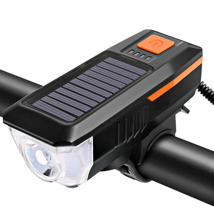 Solar Bicycle Light USB Rechargeable Power Display MTB Mountain Road Bike Front Lamp with Horn Flashlight Bicycle Light