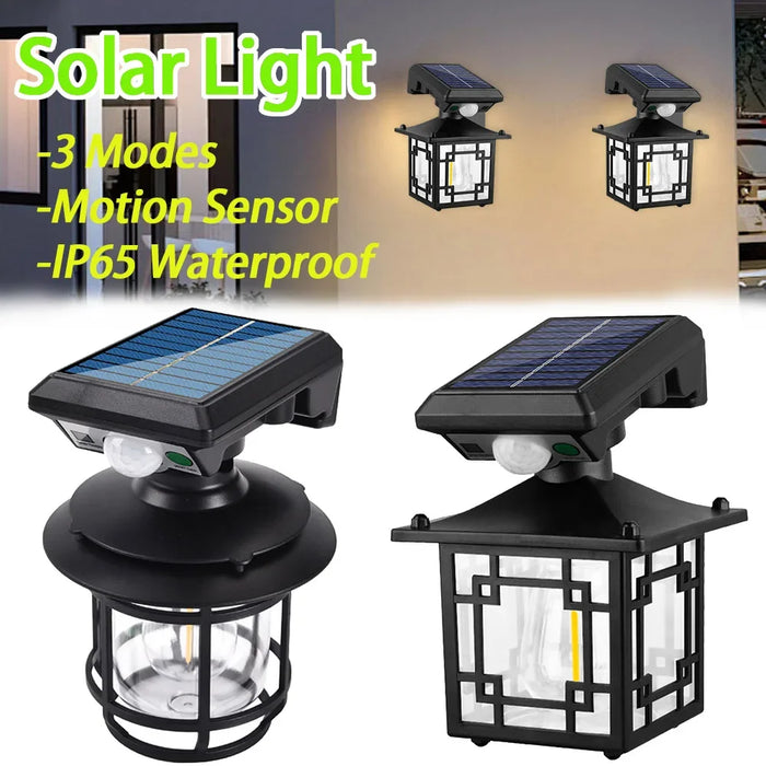 Retro Solar Motion Induction Wall Lamp Outdoor Waterproof 3 Lighting Modes Decoration Wall Light for Courtyard Garage Garden ﻿