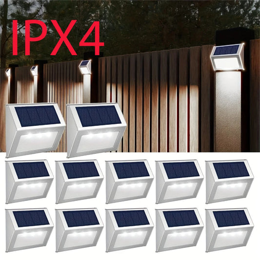 12 Solar Deck Lights, 3Led Lamp Beads Solar Outdoor Stair Lights, Ipx4 Outdoor Led Ladder Lighting Stainless Steel Led