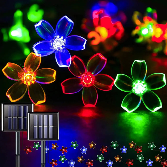 Solar Flower String Lights Outdoor Waterproof LED Fairy Lamp Decoration for Garden Fence Yard Christmas Home Party Decor