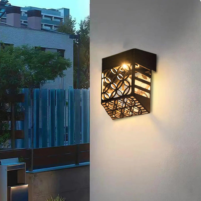 Solar Lights for Fence 2 Pieces Solar Powered Deck Lights Hollow out Design Wall Sconce for Patio Backyard Fence Stair Pathway
