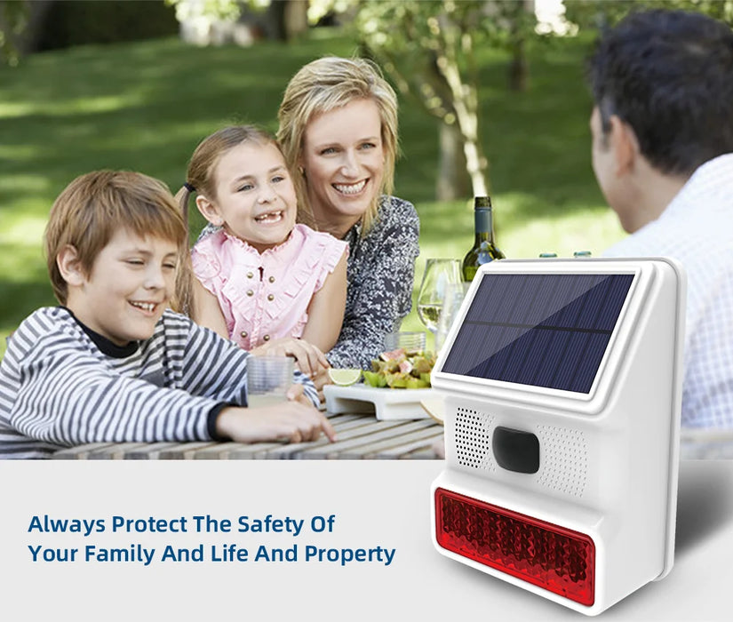 Smarsecur 433MHz Solar Outdoor Waterproof Siren with LED Flashing Light Function as Home Garage Shed Alarm System