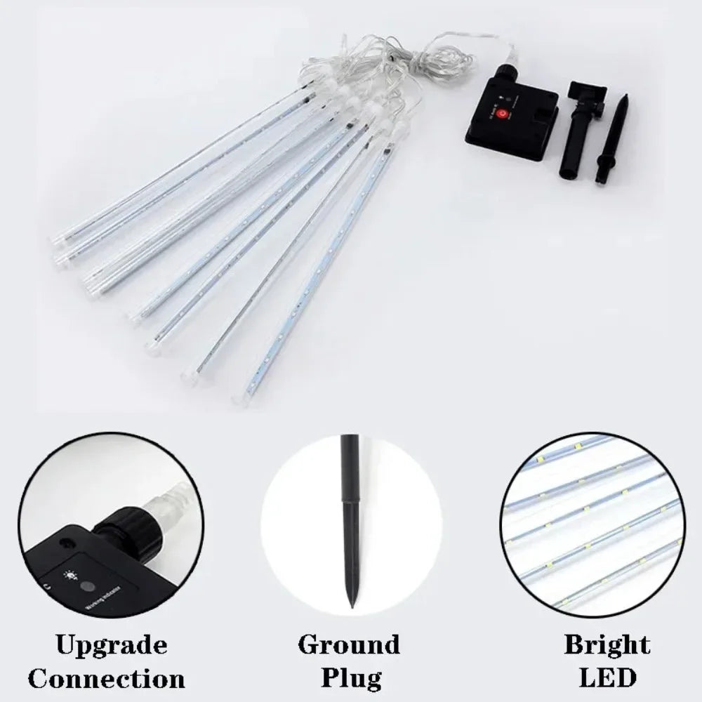 Solar Meteor Shower Rain LED String Lights 8 Tubes Street Garlands Christmas Tree Decorations for Outdoor Fairy Garden Lights