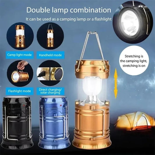Powerful Solar LED Camping Lantern Outdoor Camp Tent Lamp USB Rechargeable Portable Emergency Lights Stretch Hang Lantern