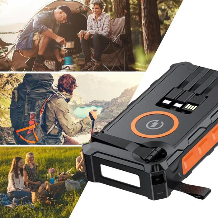 Solar Power Bank Hand-Cranked Battery Bank Charger With LED Light Foldable Powerbank Built-In SOS Alarm Function And Compass For
