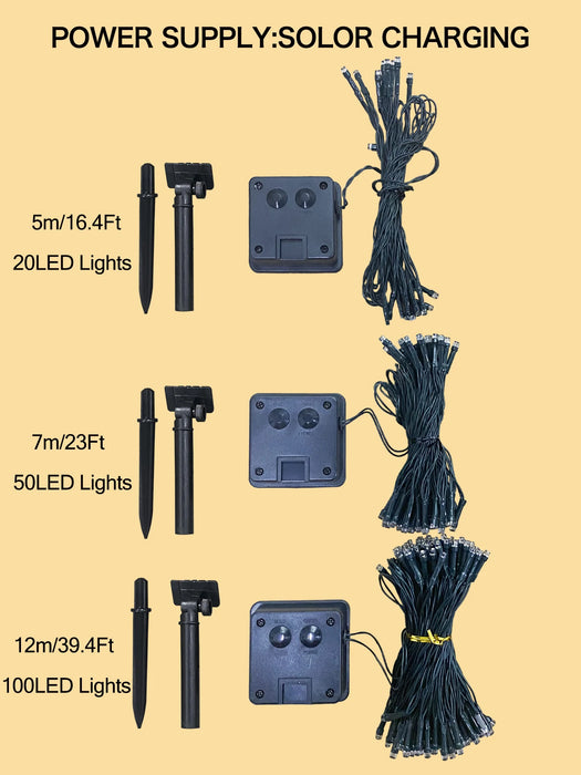 Outdoors Solar String Light 20/50/100LED 8 Modes Solar Lamp Waterproof for Gardens Wedding Party Valentines Christmas Tree Homes