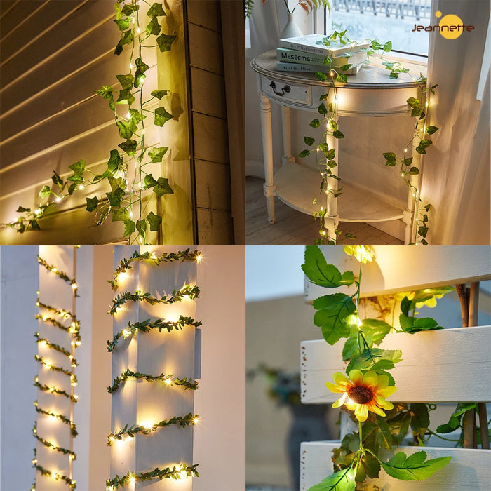Solar Vine String Lights LED Solar String Lights Outdoor Waterproof Artificial Ivy Leaf Plants Lights for Garden Wedding Fence