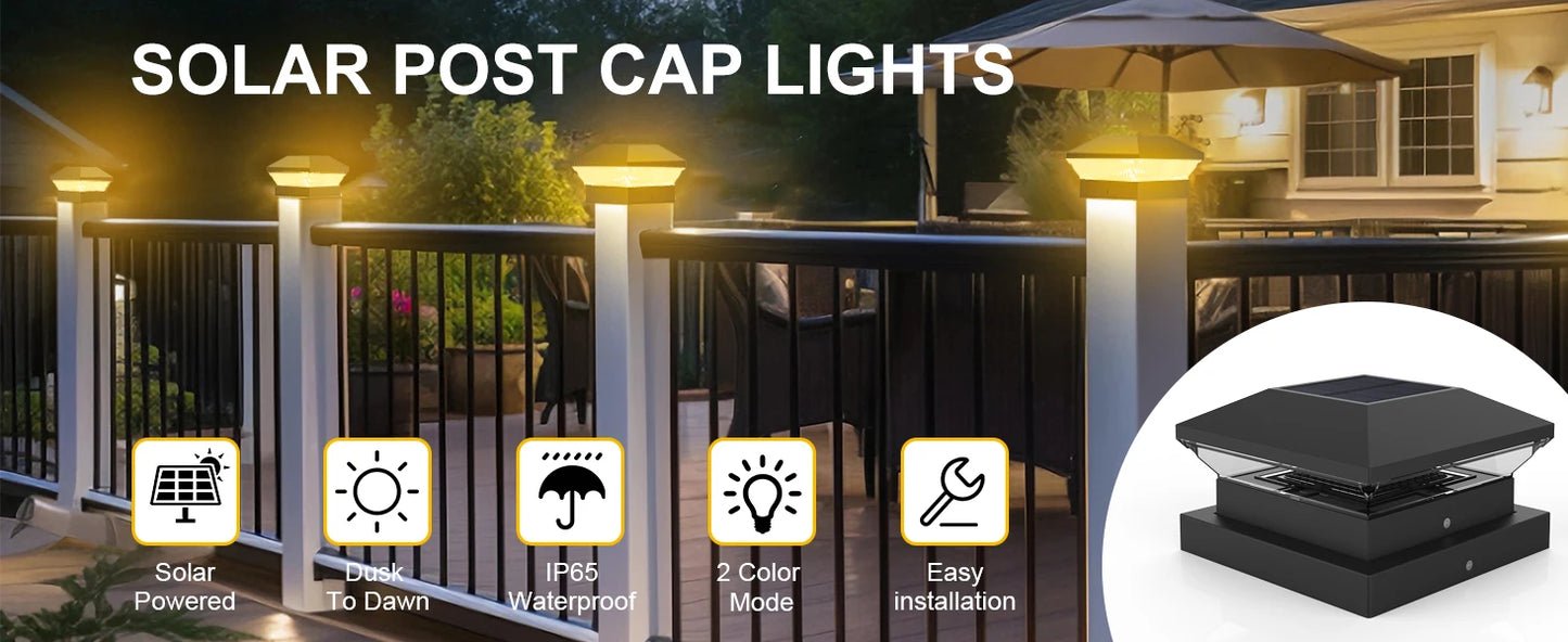 Solar Post Lamp 3000K 6000K Outdoor Garden Fence Pillar Head Light For Villa Gate Landscape Warm/Cold White IP65 Column Lamp