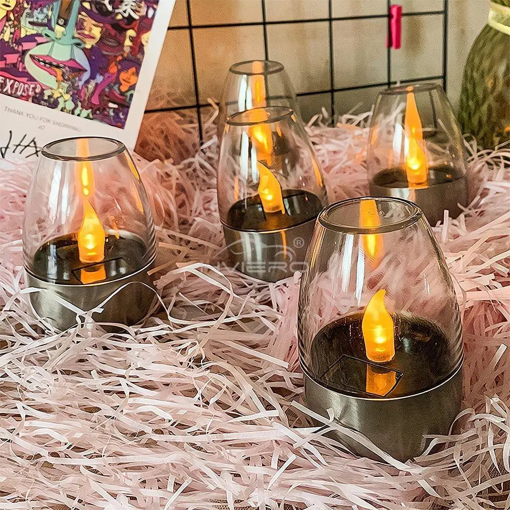 Solar LED Lights Stainless Steel Candle Outdoor Courtyard Lamp Decorative Atmosphere Halloween Candlelight Dinner Night lights