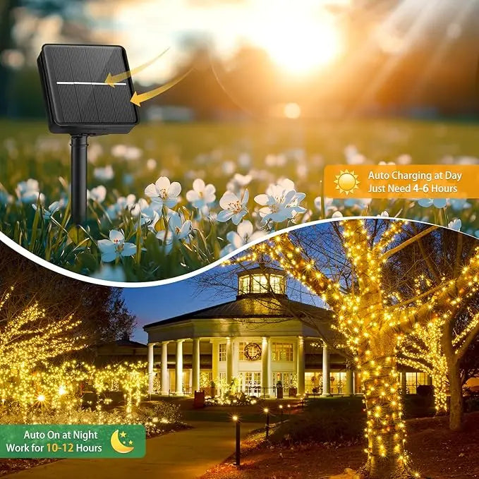 LED Solar String Lights 7/12/22M 8 Lighting Modes Waterproof Fairy Lights for Outdoor Garden Christmas Party Decorations