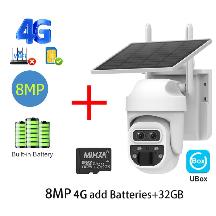 Solar Camera Security Cameras Wireless WIFI / 4G Solar Outdoor Camera 8MP 4K 12X Zoom SIM Human Detection Security Kamera
