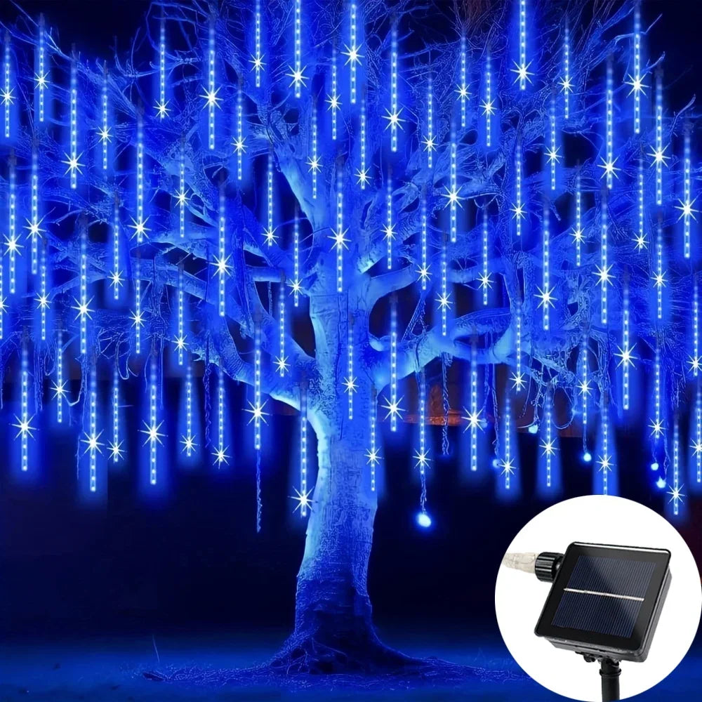 Solar Meteor Shower Rain LED String Lights 8 Tubes Street Garlands Christmas Tree Decorations for Outdoor Fairy Garden Lights