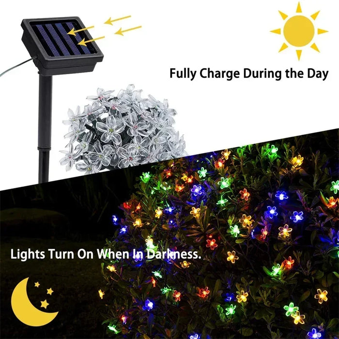 Solar Flower String Lights Outdoor Waterproof LED Fairy Lamp Decoration for Garden Fence Yard Christmas Home Party Decor