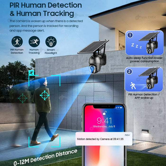 Home Outdoor Surveillance Solar Camera 4G SIM 50X Optical Zoom 4K Wifi Security Protection Cam Human Detection CCTV IP Cameras