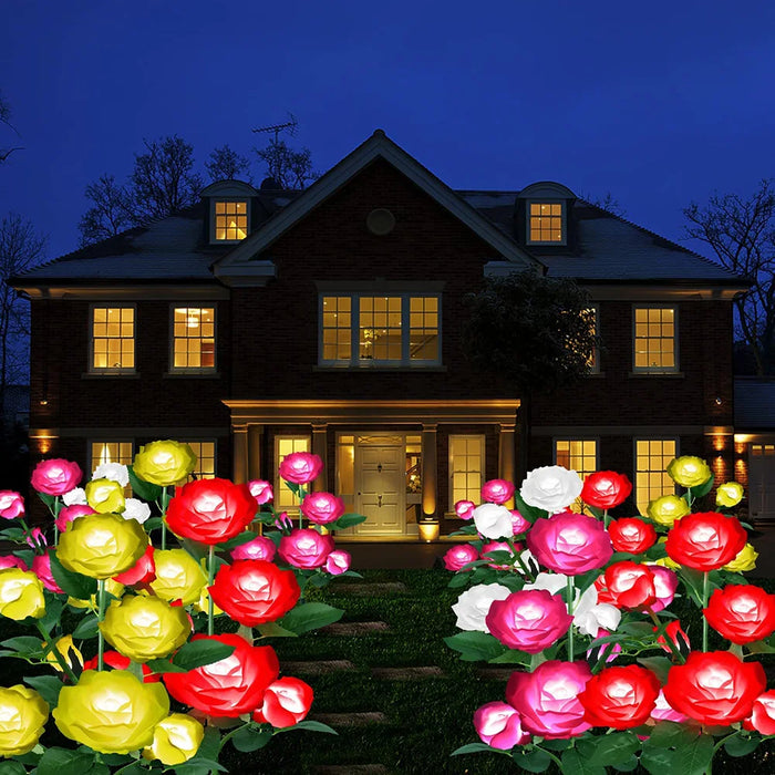 5 Heads Solar Lights Outdoor Decorative Solar Garden Lights Rose Flower Lawn Lamp for Yard Patio Garden Decor