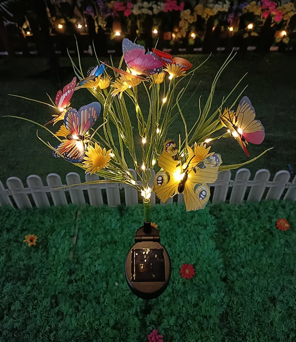 Solar Garden Lights Wild Flower Chrysanthemum Stake Lawn Lamp Waterproof Garden Butterfly  Lamps Yard Art for Home Decoration