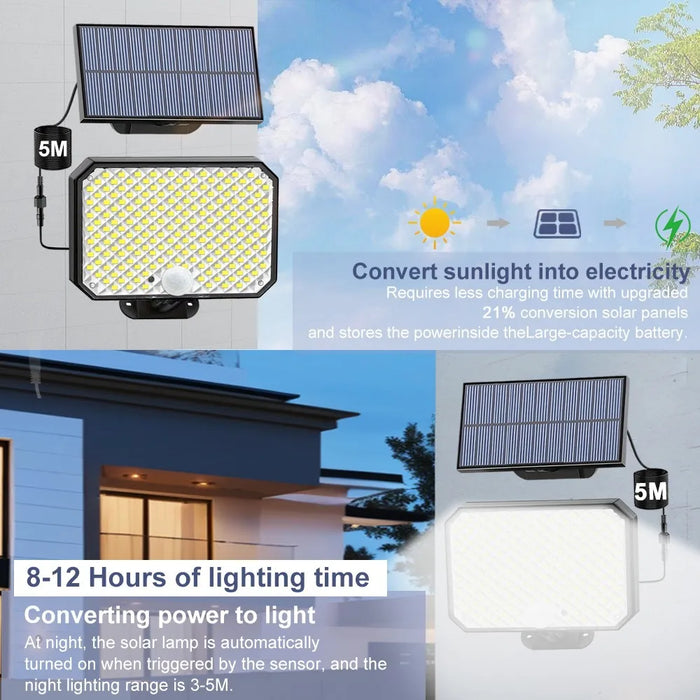 Solar Security Lights 190LED Solar Lights Outdoor Motion Sensor Waterproof 3 Modes   Solar Flood Wall Lamp Yard Garage Garden