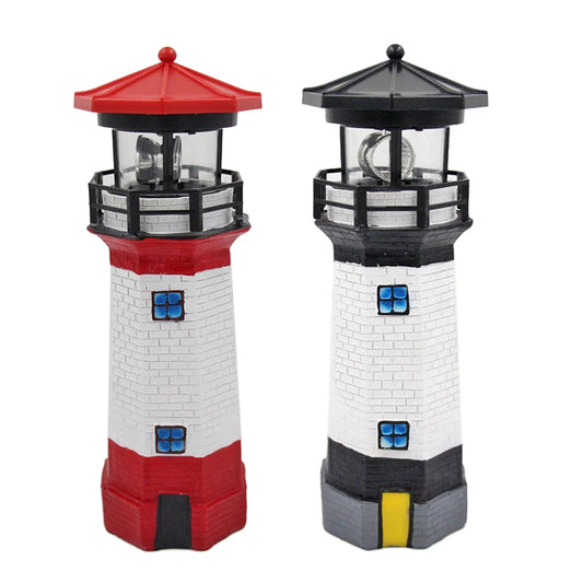 Lighthouse Shape Solar LED Light Garden Fence Yard Outdoor Decor Beacon Lamp Smart Sensor Beacon Rotating Beam Lamp Garden Decor