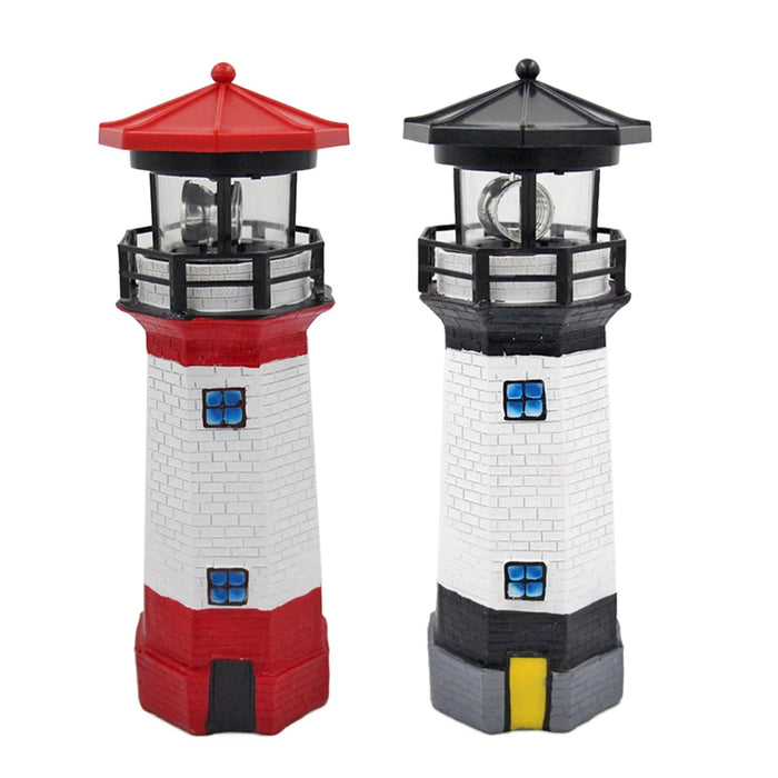 Lighthouse Shape Solar LED Light Garden Fence Yard Outdoor Decor Beacon Lamp Smart Sensor Beacon Rotating Beam Lamp Garden Decor