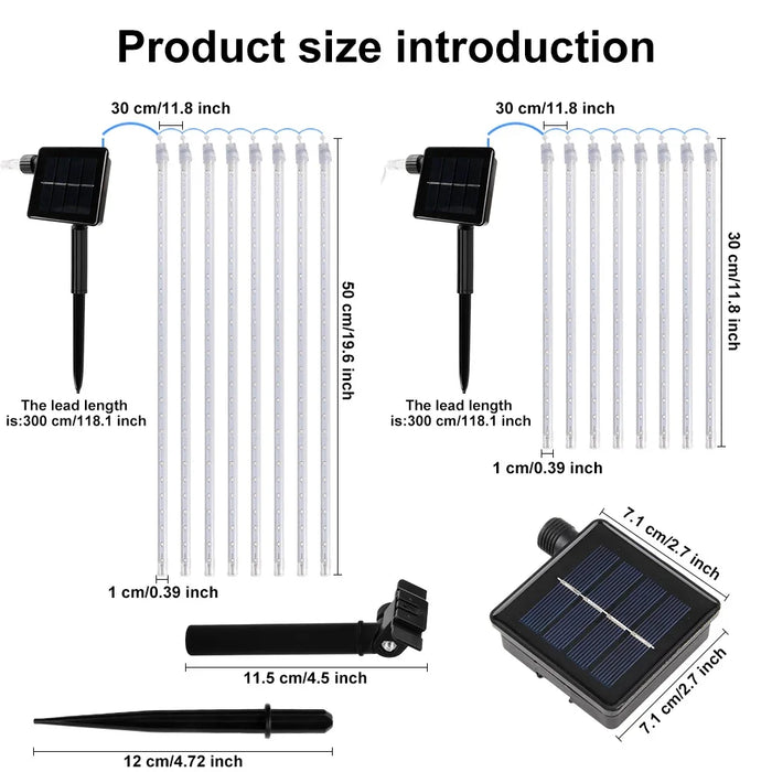 30/50cm Solar LED Meteor Shower Light Holiday String Light Waterproof Fairy Garden Decor Outdoor Led Street Garland Christmas