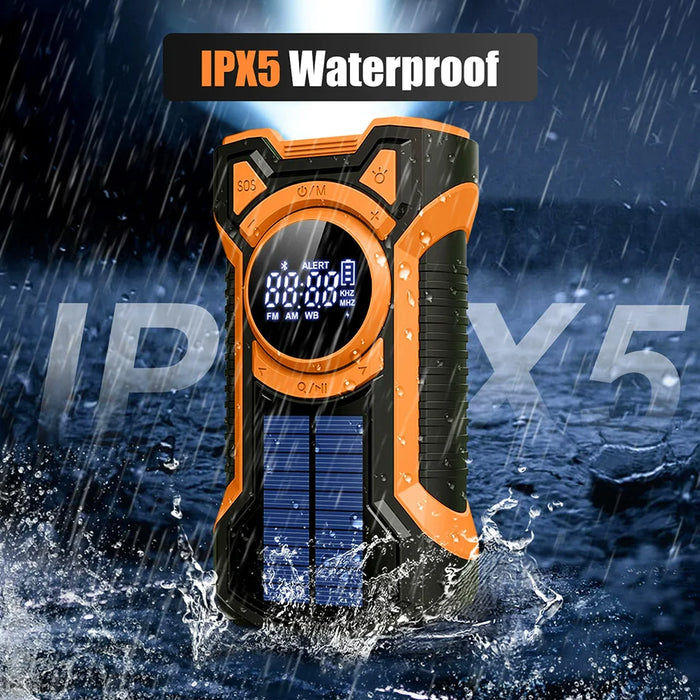 5000mAh Emergency Radio Hand Crank Solar, IP65 Waterproof Dustproof Bluetooth 5.3 Portable AM/FM/NOAA Weather Alert Radio