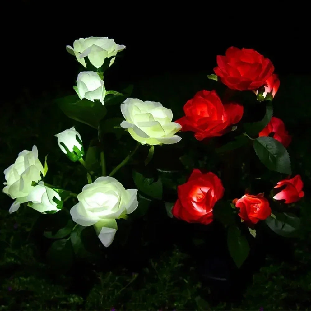 Solar Garden Lights LED Solar Flowers Rose Lawn Lamp  Outdoor Waterproof Outside Light for Patio Yard Garden Wedding Xmas Decor