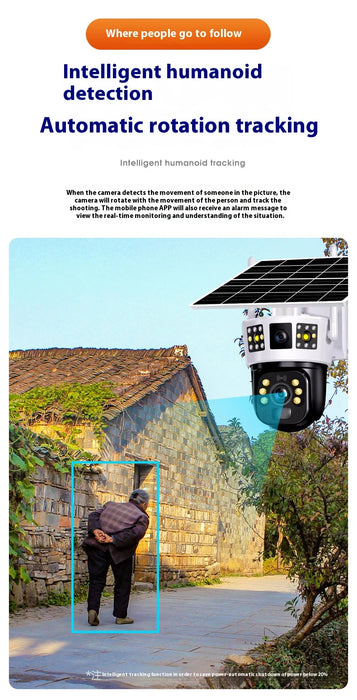 4G Solar Camera 6K 12MP Three Lens PTZ Dual screen PIR Human Tracking Color Night Vision Security CCTV Surveillance IP Camera